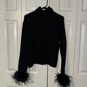 AKIRA Black Cowl Neck Sweater with Feather Cuffs
